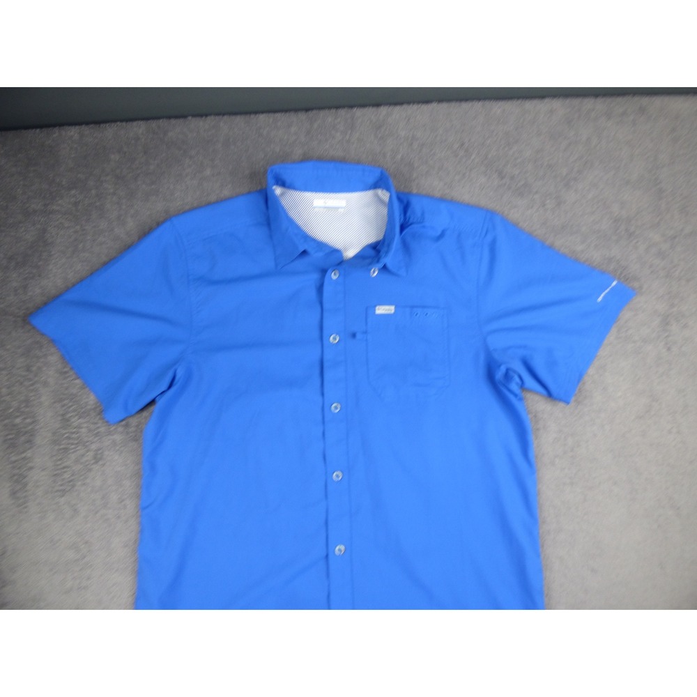 Columbia PFG Tamiami II Blue Short Sleeve Fishing Shirt Womens Medium UPF 40